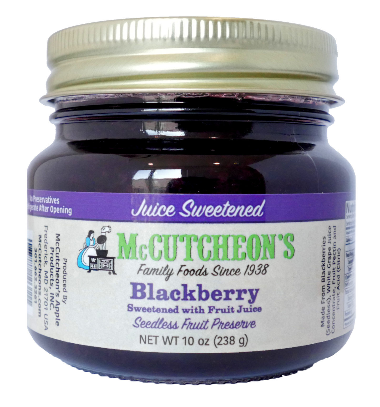 jar of McCutcheon's mini juice sweetened blackberry preserves