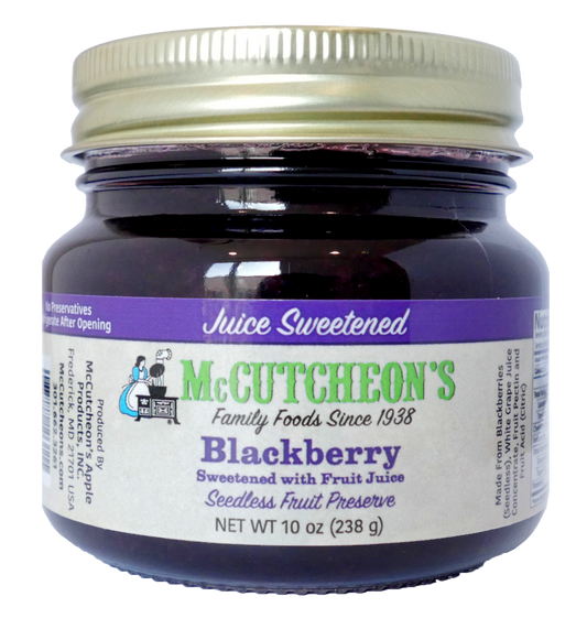 jar of McCutcheon's mini juice sweetened blackberry preserves