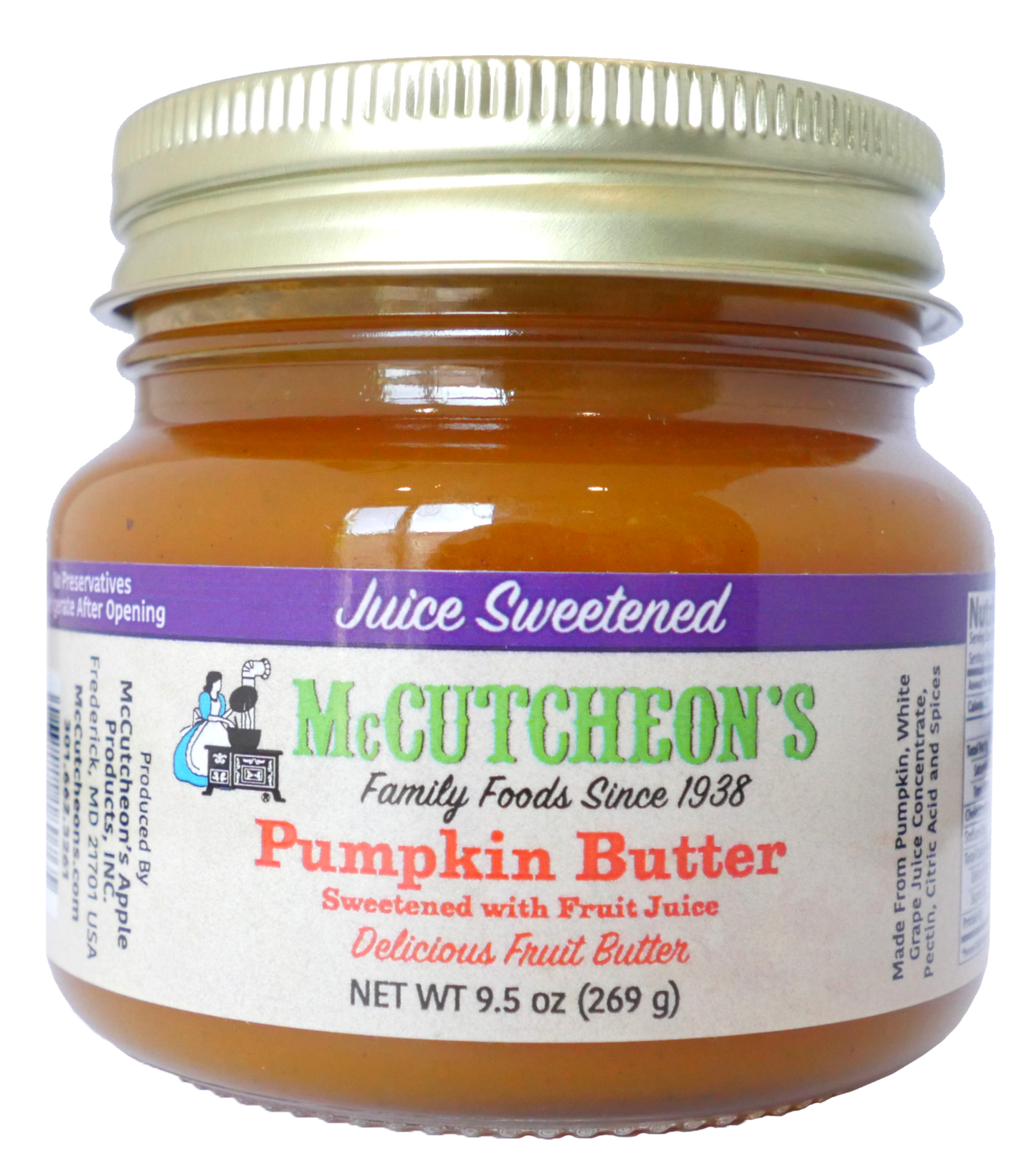jar of McCutcheon's mini juice sweetened pumpkin butter