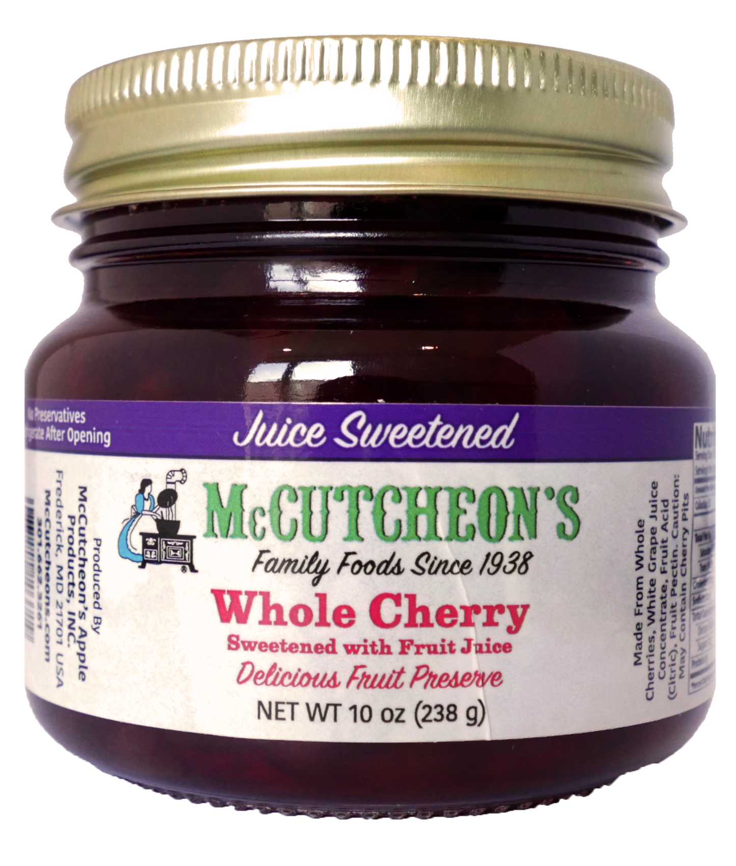 jar of McCutcheon's mini juice sweetened cherry preserves