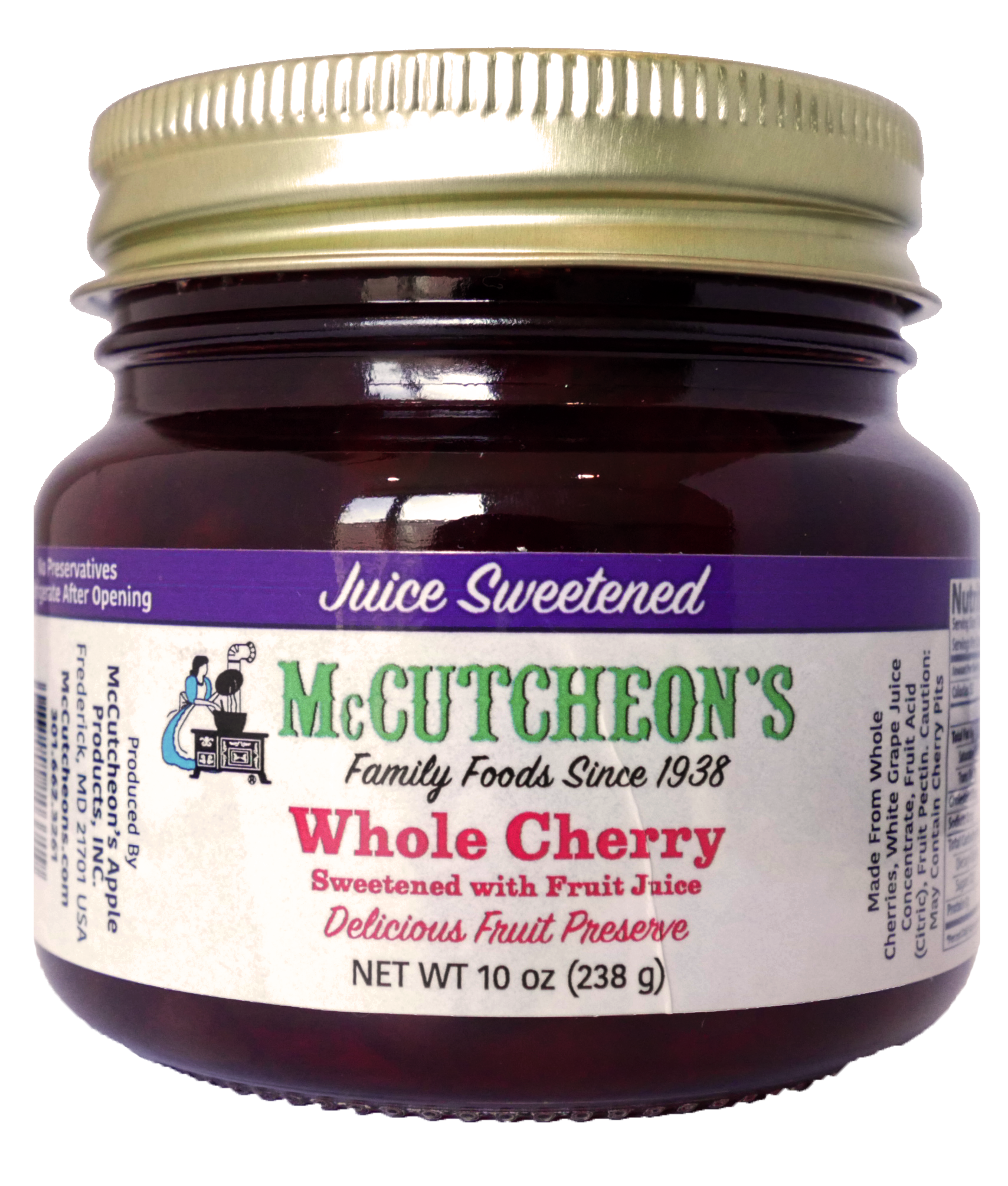 jar of McCutcheon's mini juice sweetened cherry preserves