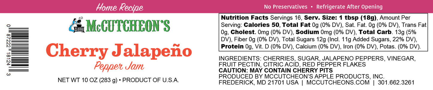 nutritional label for McCutcheon's mini cherry jalapeño pepper jam