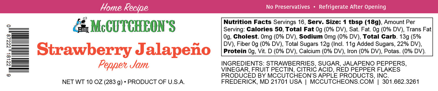 nutritional label for McCutcheon's strawberry jalapeño pepper jam