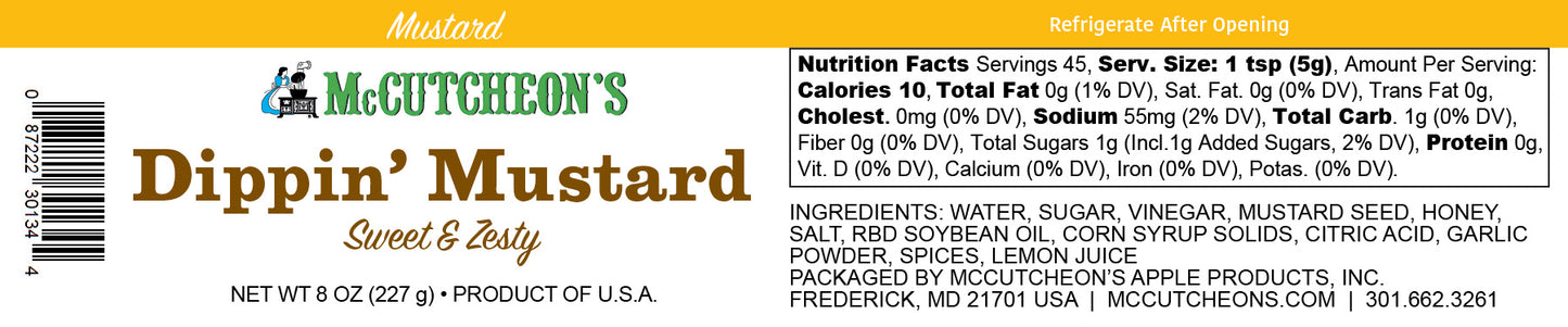 nutritional label for McCutcheon's mini dippin' mustard