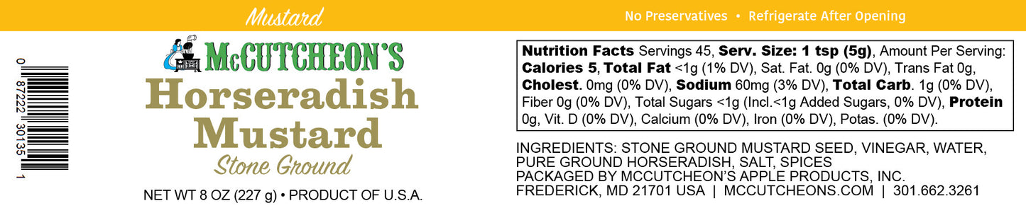 nutritional label for McCutcheon's mini stone ground horseradish mustard