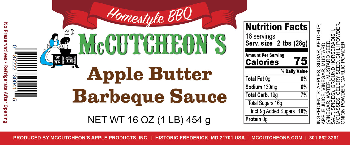 nutrition label for McCutcheon's apple butter barbeque sauce