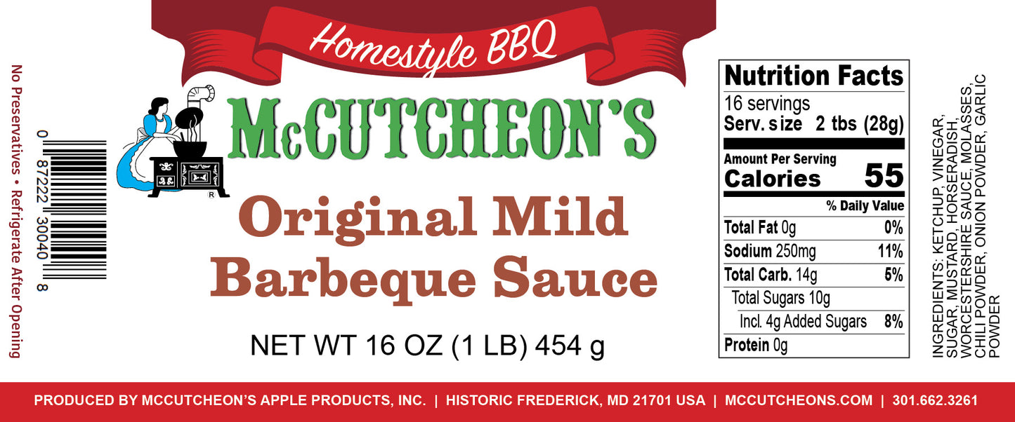 nutrition label for McCutcheon's original mild barbeque sauce