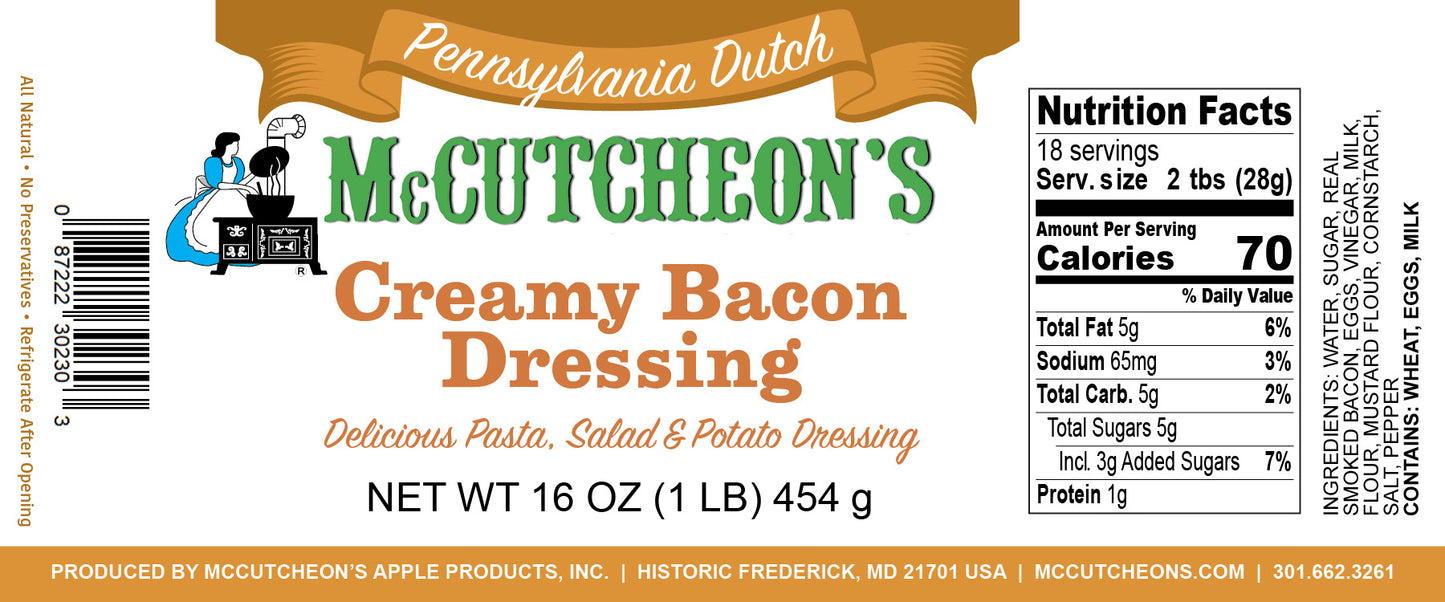 nutrition label for McCutcheon's creamy bacon dressing