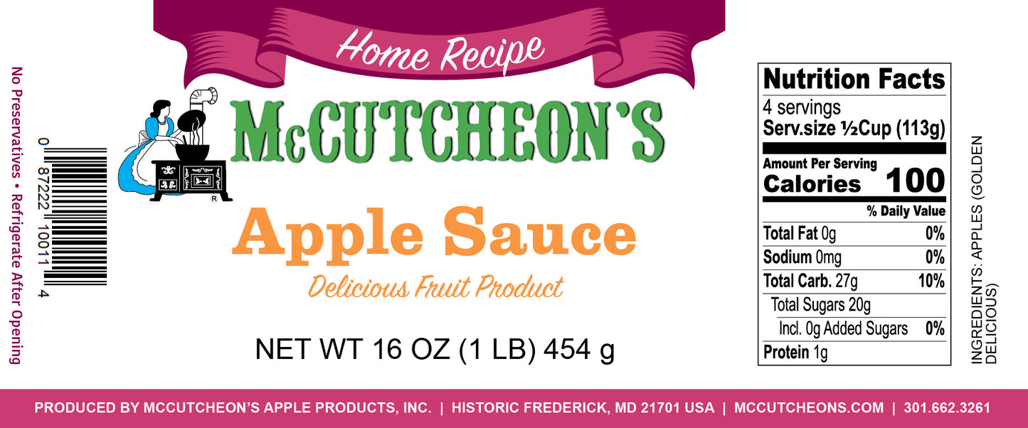 nutritional label for McCutcheon's Apple Sauce