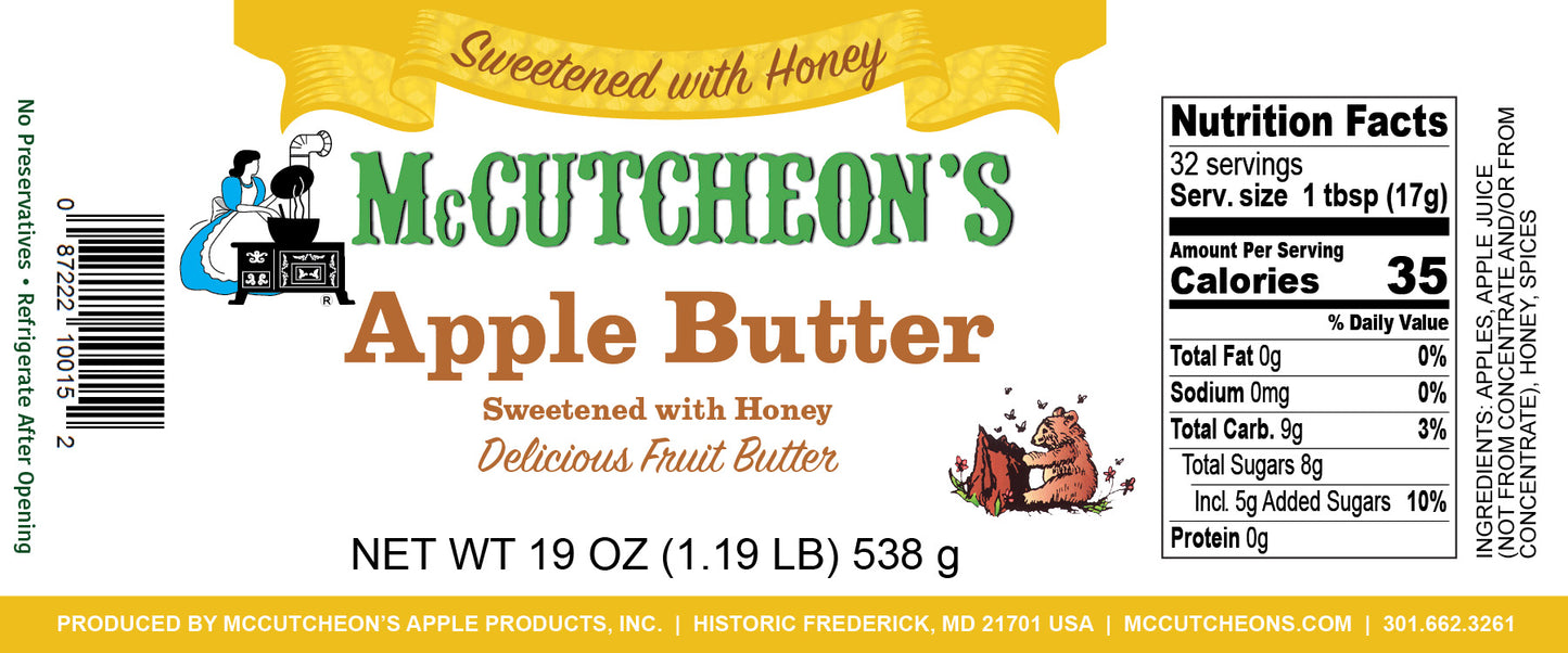 nutritional label for McCutcheon's Apple Butter Sweetened with Honey
