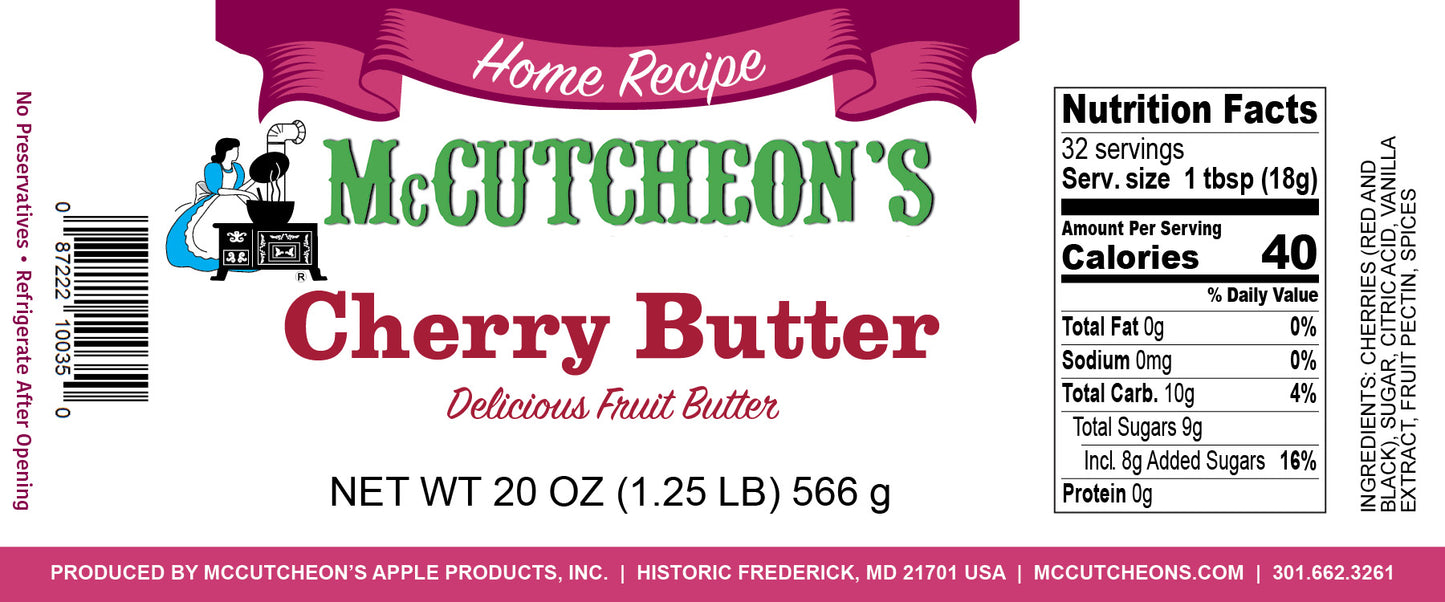 nutritional label of McCutcheon's Cherry Butter