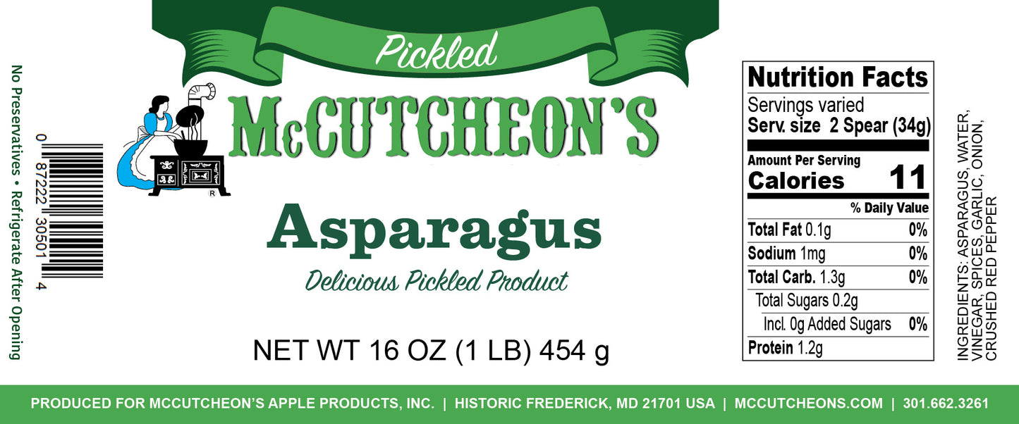 nutrition label for McCutcheon's pickled asparagus