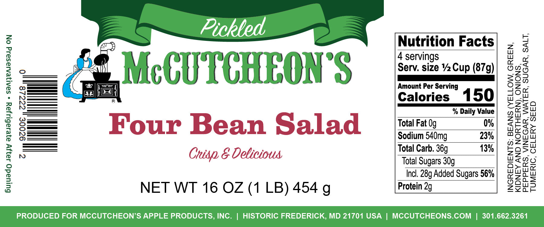nutrition label for McCutcheon's four bean salad