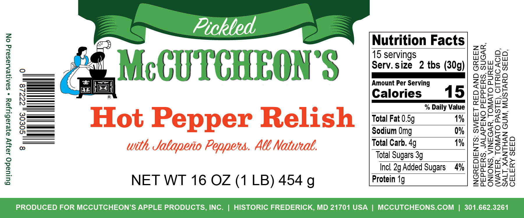 nutrition label for McCutcheon's hot pepper relish