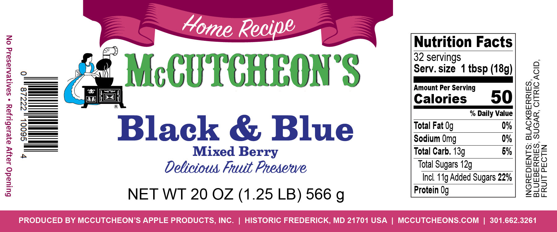 nutritional label for McCutcheon's Black & Blue preserves