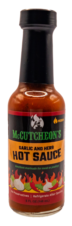 bottle of McCutcheon's garlic and herb hot sauce