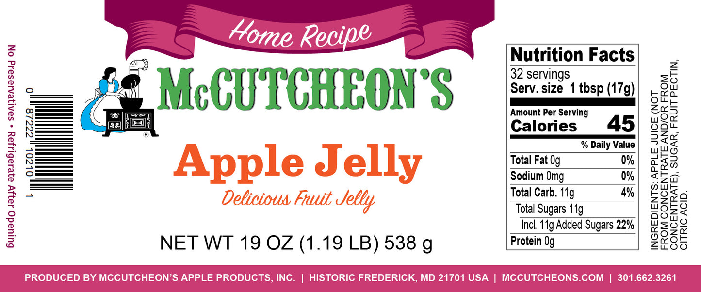 nutrition label for McCutcheon's apple jelly