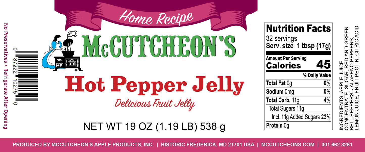 nutrition label for McCutcheon's hot pepper jelly