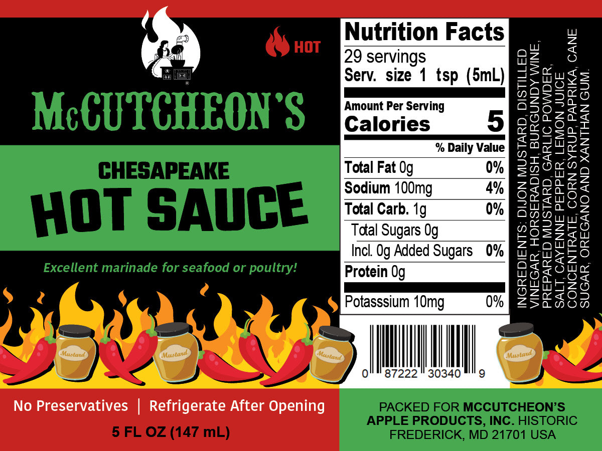 nutrition label for McCutcheon's Chesapeake hot sauce