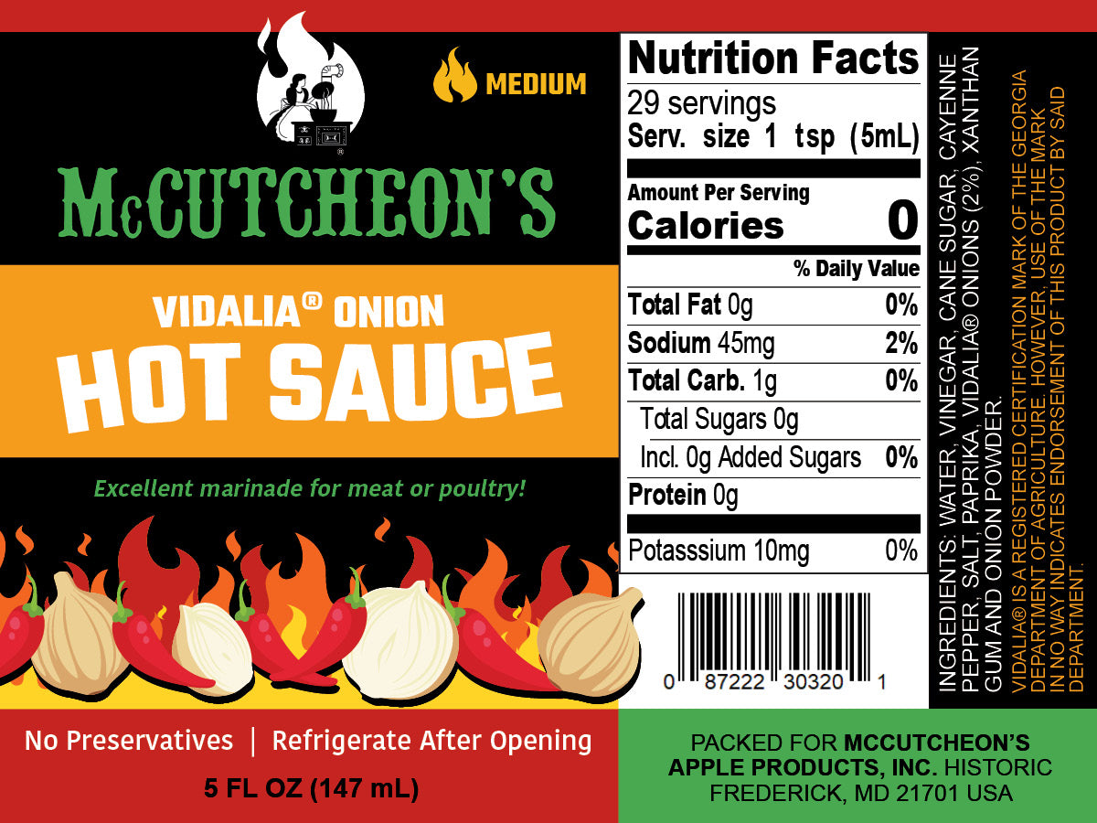 nutrition label for McCutcheon's Vidalia onion hot sauce