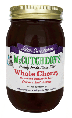 jar of McCutcheon's juice sweetened whole cherry preserves